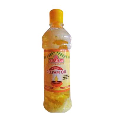 Bottle of Chakra Pooja Deepam Oil 1L.