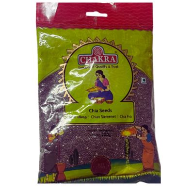 A Pack of Chakra Chia Seeds 200g, showcasing their varied colors and smooth texture.