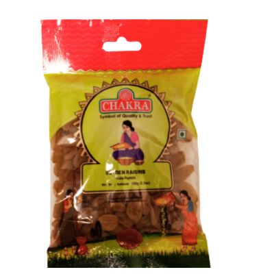 A pack of Chakra Golden Raisins 200g, showcasing their plump, golden appearance.